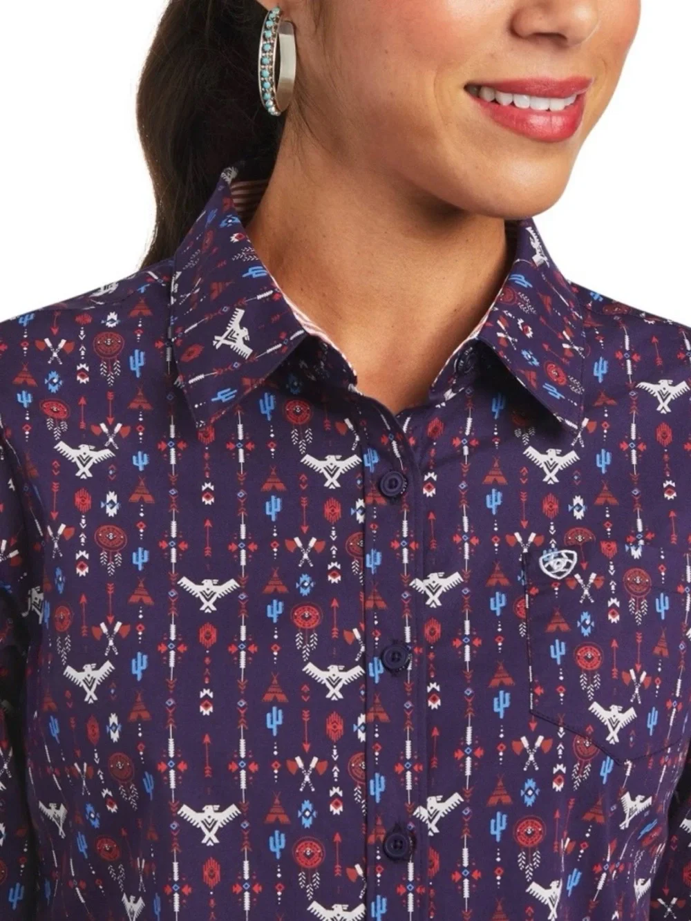 Ariat Kirby Long Sleeve Button Up Southwest Thunderbird Print Western Shirt - Picture 3 of 9